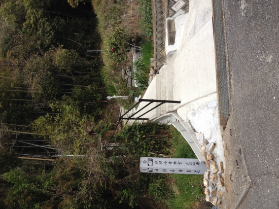 禅師峰寺に向かう最後の坂道。コンクリートの新しい舗装は途中までで、この先にはガタガタの山道が続いていました。