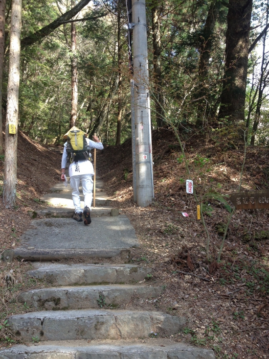 車道から山道へ入る東京の優しい男性。ここからの山道は整備されていて歩きやすい。