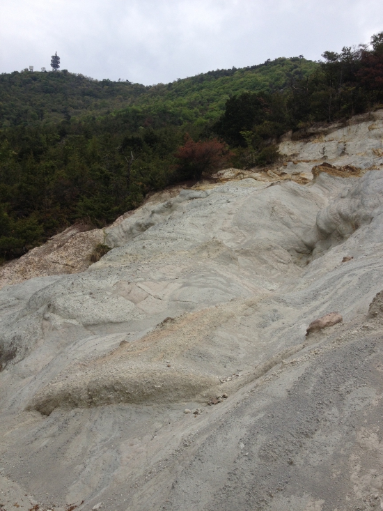 白峯寺へ向かう山道。山の岩肌が白いのです。