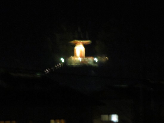 寒かったけどライトアップされた薬王寺です。何回も撮ったけどやっぱボケてる。