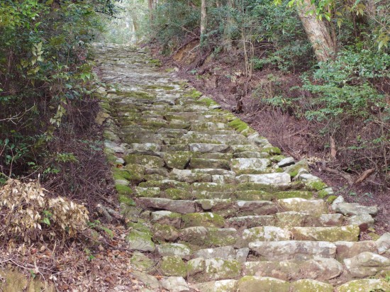 神峯寺の大師堂から登る苔むした階段。歴史を感じさせる風情のある道である。